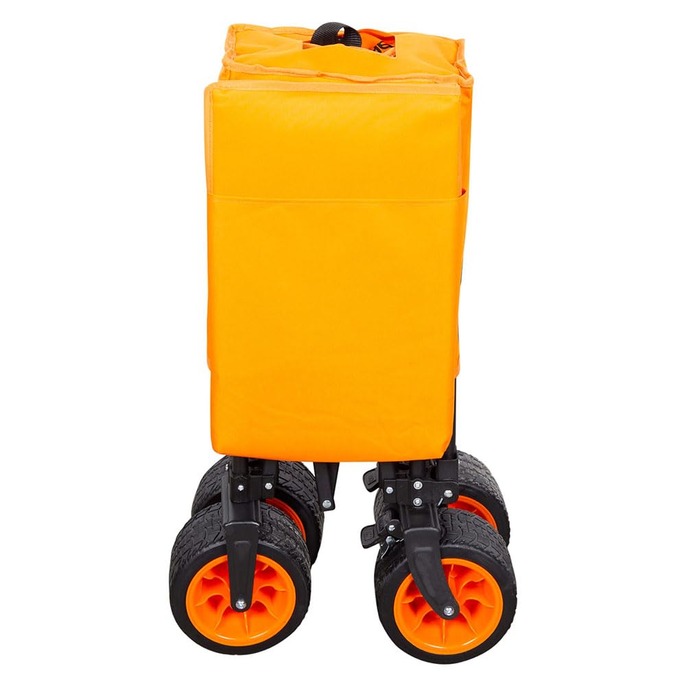 Aktive Carro Transporte Plegable, Playa, Jardín, Camping, hasta 100 kg, Ruedas robustas y giratorias 360 Grados con Frenos, Mango multiángulo, con Bolsillo, con Funda, Portasillas, Negro y Naranja
