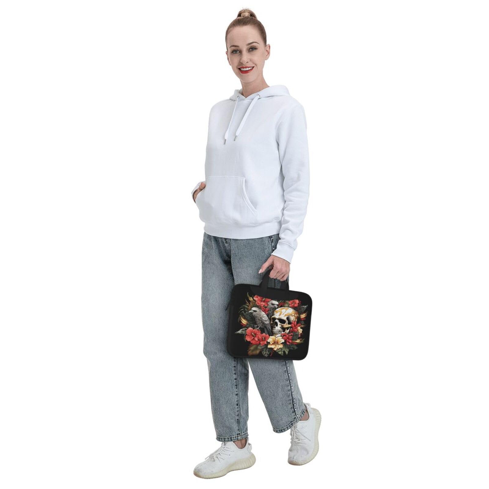 Funda para portátil de 13/14/15.6 pulgadas, diseño de calaveras humanas, flores tropicales exóticas, para mujeres y hombres, ligera, resistente al agua, para ordenador o tableta, bolso de
