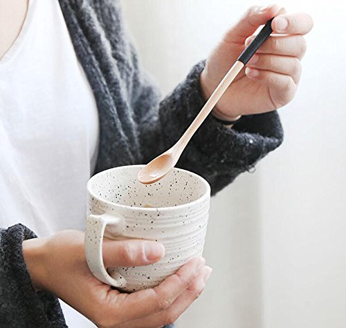 2Pcs Brown Length 7.5Inch Wood Coffee Tea Spoon Scoops Mixing Stirrers With Long Handle And Black Cable Tie Soup Spoons Natural Wood Rice Serving Tableware Flatware Set #TOP6