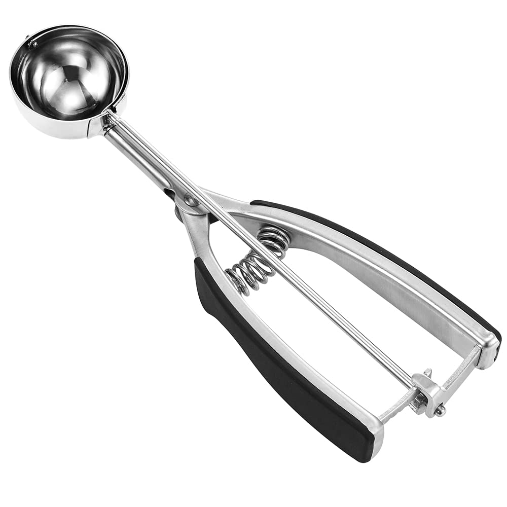 JUNADAEL J Cookie Scoop, Cookie Dough Scoop, Spring-Loaded Cookie Scooper, 18/8 Stainless Steel, Comfortable Handle (#50/1.5 Tbsp, Black)