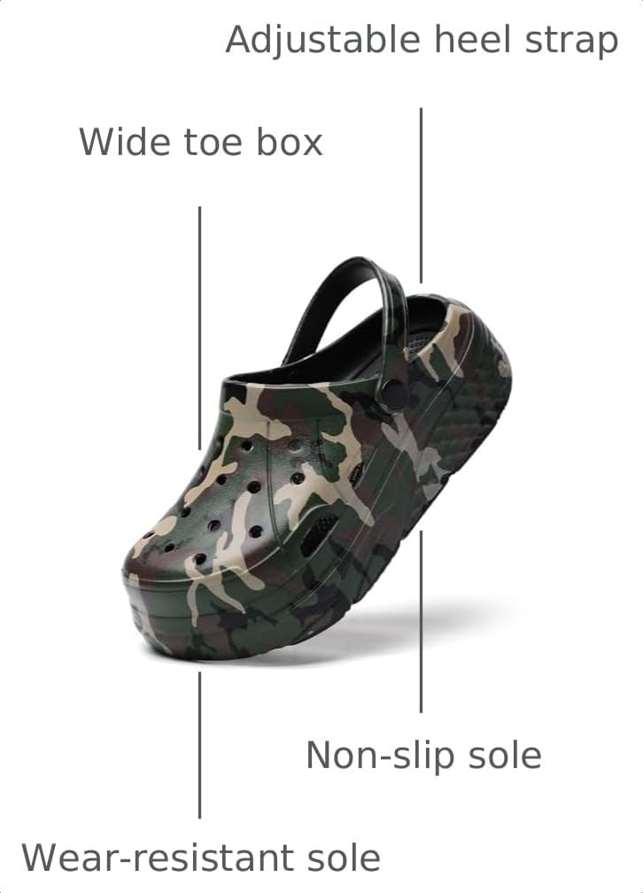 Platform Graphic Clogs for Women: Summer Garden Shoes - Slip On Beach Sandals - Outdoor Water Slippers with Removable Insole