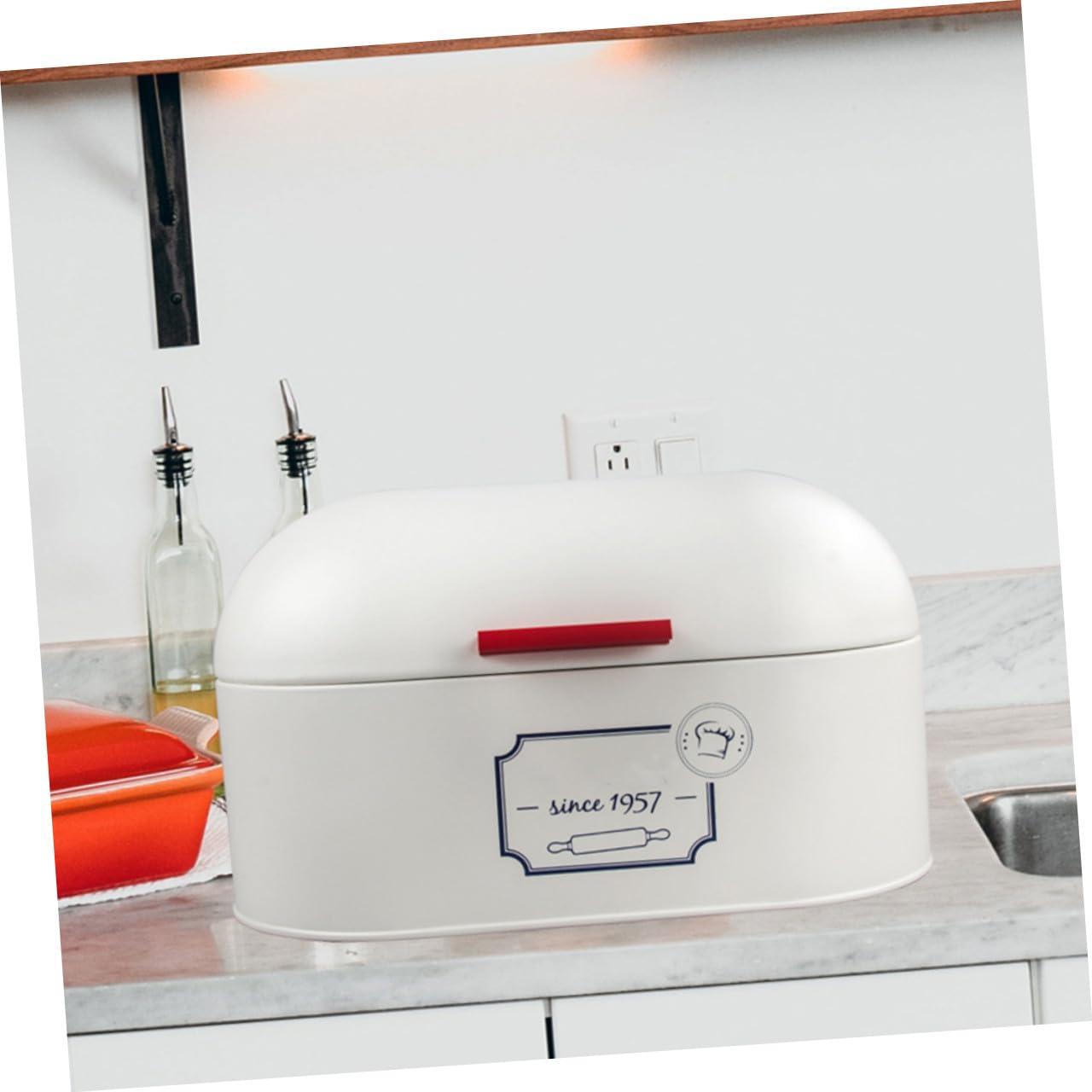 Caja para Guardar el Pan Europea Grande de Metal de Color Blanco 1pieza | Organizador para Bollos y Pasteles, Acabado Liso de Fabricación Fina, Uso en Panadería y Centro Comercial