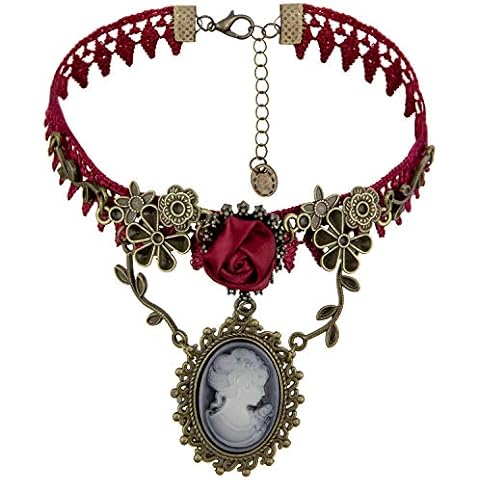 ETERNITY J. Vintage Princess Lolita Lace Victorian Necklace Bracelet Edwardian Vampire Gothic Choker Pendant (Red2) Cover