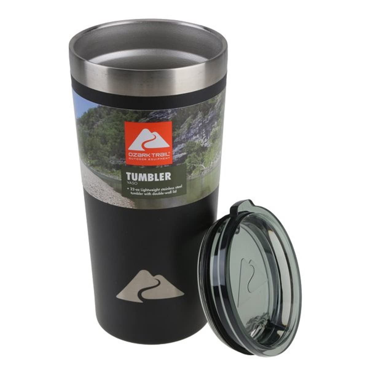 Ozark Trail 22 Oz Vacuum Insulated Stainless Steel Tumbler Cup / Drinking Glass for Hot/Cold Drinks with Leak-proof Magnetic Slider Lid, Black