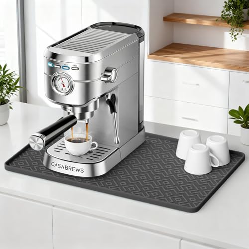 Image of Silicone Coffee Mat with Raised Edges 17.7'' x 14.9'' Waterproof Countertop Mat, Coffee Maker Pad, Espresso Machine Mat, Heat Resistant Dish Drying Mat
