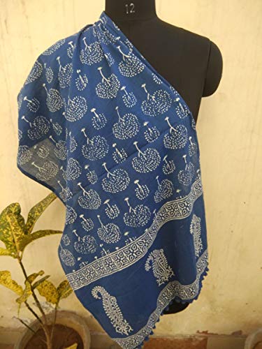 Indigo Blue Scarves Indian Hand Block Print Scarves,Stole Cotton Scarf Women Party Wear Scarves Size 22x72 Inch 07
