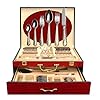 Venezia Collection 75-Pc Luxury Flatware Set for 12 w/Storage Case 24K Gold Premium Dining Cutlery Service – 18/10…