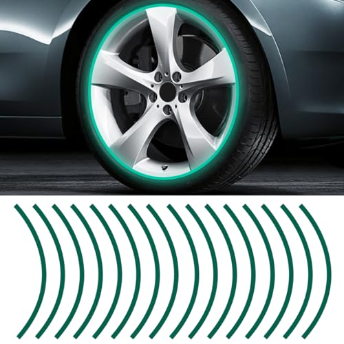 Image of 16PCS 17''-19'' Reflective Wheel Rim Stripe Decal Sticker, Universal Night Safety Tape Reflective Stickers, Waterproof Tire Rim Decoration Stripe Decals for Motorcycle, Car, Bicycle (Green)
