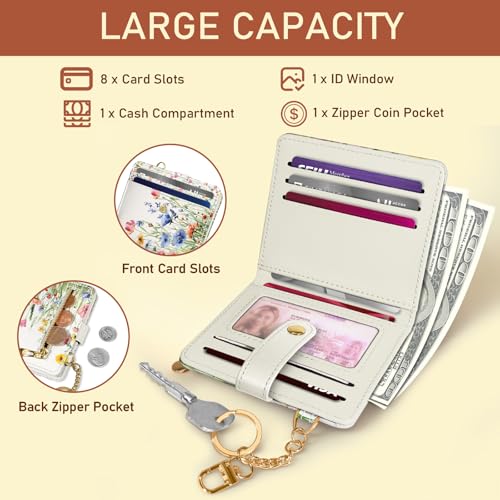 Image of Jogjam Floral Flowers Rfid Ladies Wallet, Small Slim Thin Compact Credit Card Women Wallet, PU Leather Bifold Cash Zipper Coin Pocket ID Window for Female