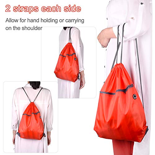 Image of KUUQA 12Pcs Drawstring Backpack Bags Bulk with Zipper Pocket Christmas Gift Bag(Red)