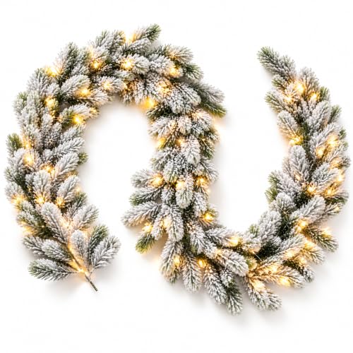 Snow Flocked Christmas Garland, 6.2 FT Flexible Winter Greenery