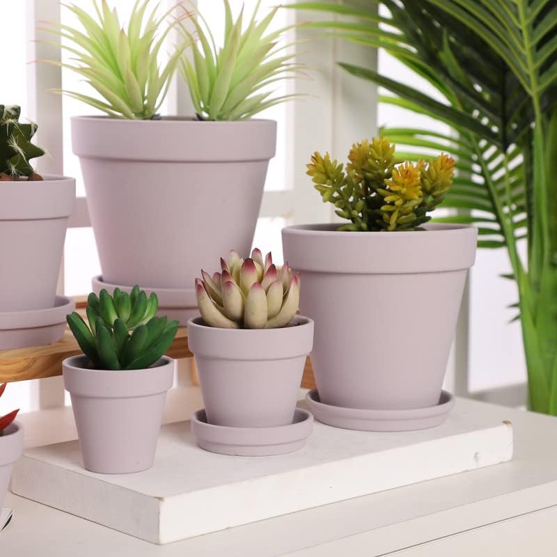 Miniatura 5 de Yishang Macetas de terracota rosa con platillo, paquete de 12 macetas grandes de terracota de arcilla de 3 pulgadas, maceta de cerámica de arcilla
