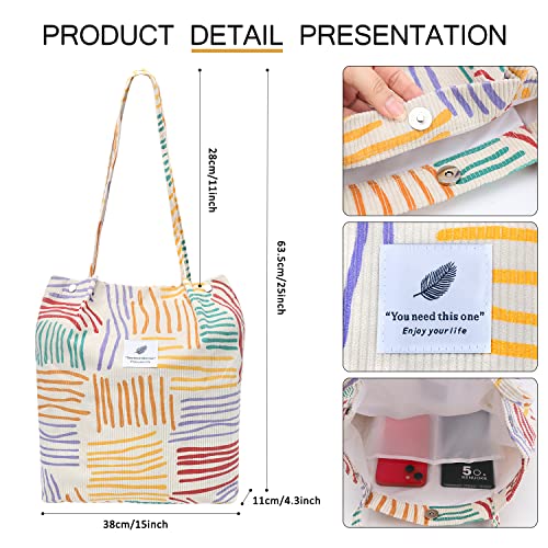 Ayieyill Corduroy Tote Bag for Women Canvas Shoulder Cord Purse with Inner Pocket
