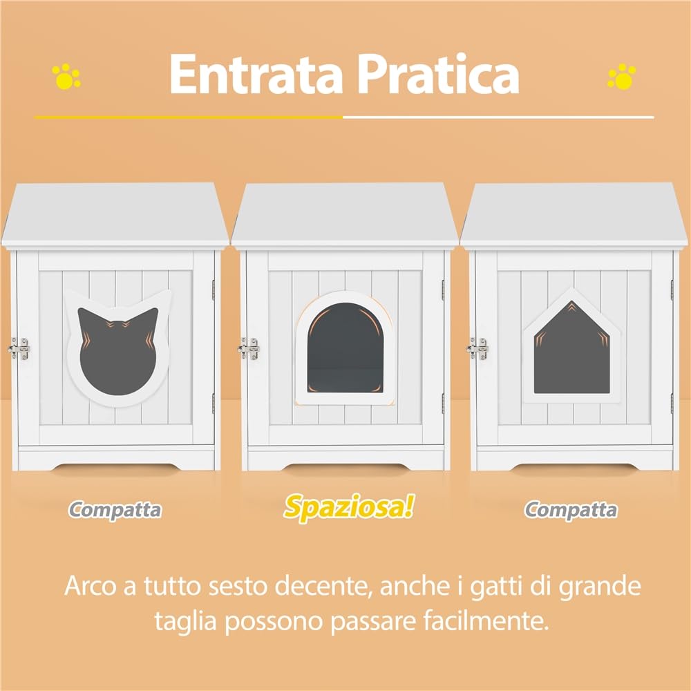 Yaheetech Casetta per Gatti Cuccia per Animali Domestici in Legno da Giardino Cuccia per Gatto Mobile Lettiera Multiuso Armadietto Nido per Gatti Cani 48,5 x 51 x 51,5 cm