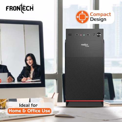 Image of FRONTECH Flair Silver Series Cabinet /Computer Case with HD Audio | ATX /Mini ATX Compatible | 2 Front USB - 2.0 | Ideal for Home /Office /Gaming (FT-4278, Black)