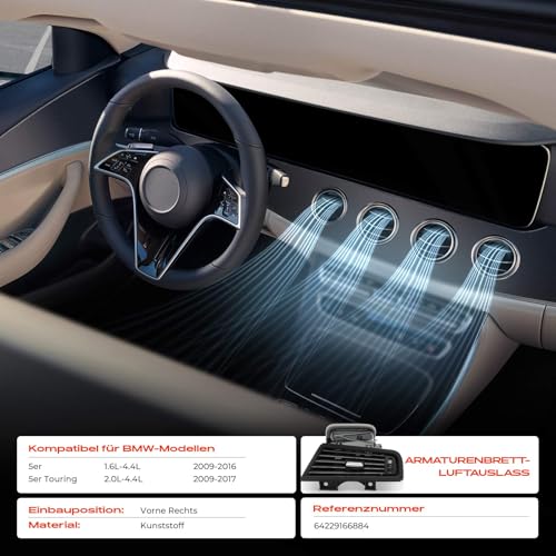 Frankberg Lüftungsgitter Staz Luftschlitz Luftdüse Vorne Rechts Kompatibel mit 5er F10 2009-2016 5er Touring F11 2009-2017 Replace# 64229166884