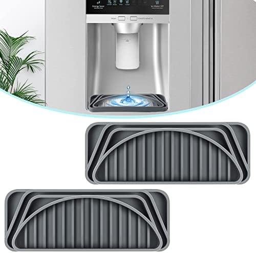 2Pack Refrigerator Drip Catcher Tray, Cuttable Silicone Fridge Drip Tray Protects Ice and Water Dispenser Pan, Refrigerator Water Catcher for Water Dispensers,Fridge Spills Water Pad Catch Basin, Grey