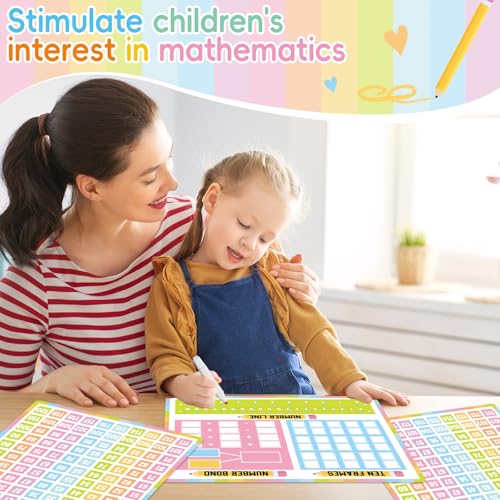 12 Pack 1-120 Number Chart Dry Erase Flash Card 9x12 in Number Bond Ten Frame Double-Sided Math Manipulatives Whiteboard for Kids Student Kindergarten Classroom Homeschool Teacher Supplies (Pastel) - Image 5