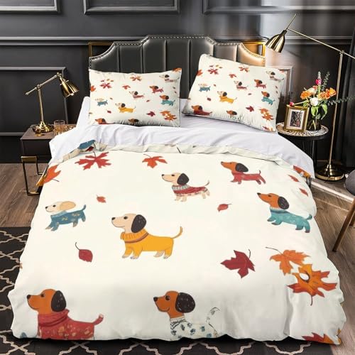 Housse de couette chien microfile premium | Parure de lit Super King automne - 2