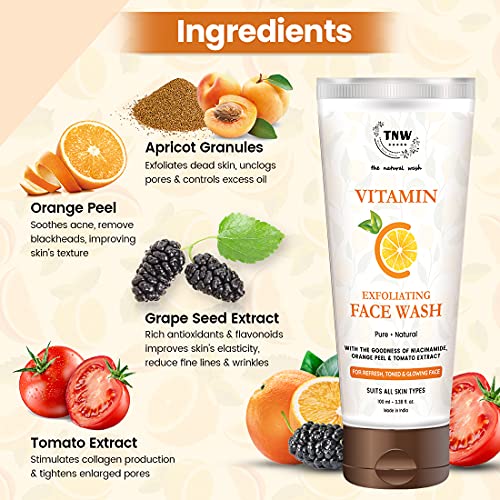 Image of TNW-The Natural Wash Vitamin C Face Wash - 100ml | Enriched with Niacinamide, Orange Peel & Tomato Extracts | Face Wash For Glowing, Refresh & Toned Skin | All Skin Types | Facewash For Men & Women