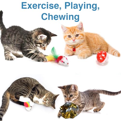 Image of 16 Pcs Cat Toy Set | Interactive Cat Play Kit with Bell Balls, Plush Mice, Teasing Wand, Knitted Balls & More | Indoor Kitten Toy for Active Play and Exercise
