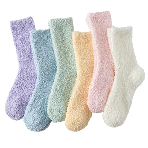 Tofox 6 Pairs Fuzzy Socks For Women Soft Home Slipper Socks Fluffy Sleeping Socks