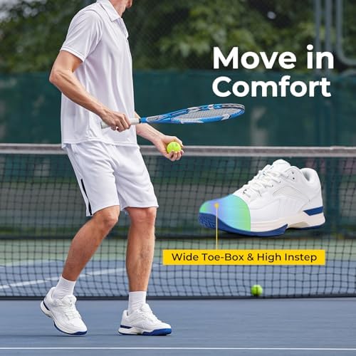 FitVille Extra Breed Tennisschoenen Heren Non-Slip Indoor Schoenen Ademend Comfortabele Fitness Schoenen Wit/blauw 42.5 EU breed