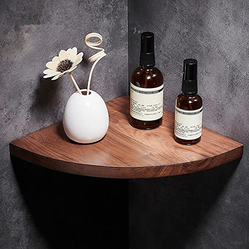 Corner Shower Caddy Wall Mounted Corner Storage Rack Walnut Wood Bathroom Shelf Shower Storage Triangle Shelves Bathroom Accessories