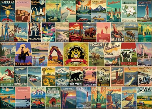 BBOLDIN Vintage American Travel Landmarks Pride Puzzle para Adultos 1000 Piezas, Paisaje de Estados Unidos miniatura 1