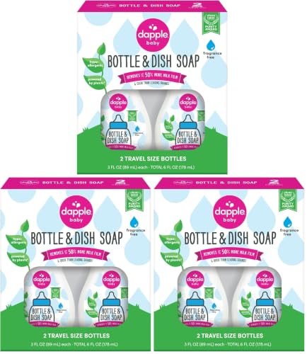 Image of Dapple Baby Fragrance-Free Baby Bottle & Dish Soap - (6 Pack) 3 fl oz - Plant-Powered Cleaner for Bottles, Pump Parts, and Sippy Cups - Travel Size