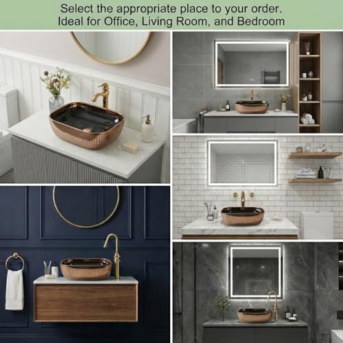 Image of BASSINO 18x13x5.5 Inches Table Top Washbasin /1 Year Warranty /Ceramic Wash Basin for Bathroom /Rectangular Shape Counter Top Wash Basin for Dining Hall /Living Room /Vessel Sink(Glossy Black & Rosegold)