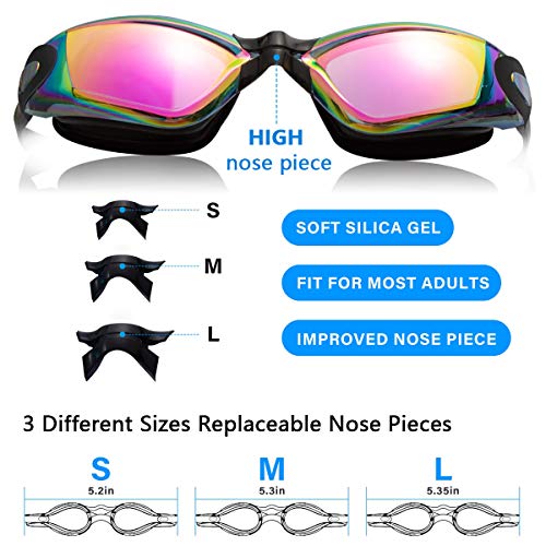 Image of Keary 2 Pack Anti-Fog Swim Goggles for Adult Youth, Anti-UV Waterproof Triathlon Pool Goggles with 3 Nose Pieces