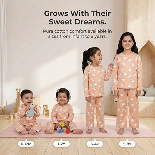 Image of The Mom Store Kids Cotton Night Suit for Boys and Girls | Breathable Night Dress for Kids Boys and Girls | Printed Nightsuit Pajama Set | Comfortable All-Season Sleepwear for Daily Use