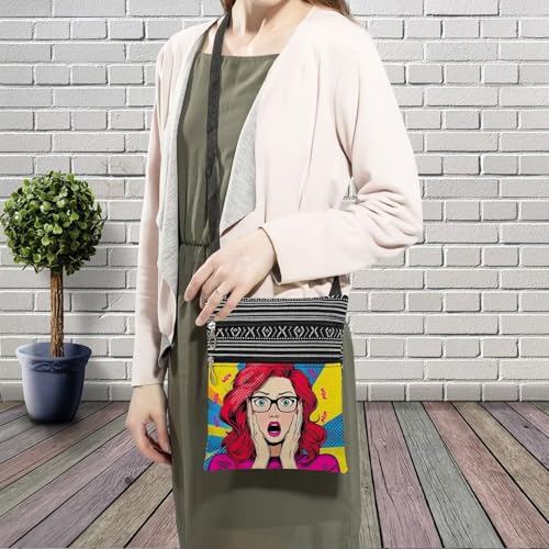Pop Art Wow Lady Messenger Bag Small Ethnic Pattern Printed Adjustable Strap Crossbody Zipper Bag Pop Art Wow Lady Phone Bag Wallet Cute Shoulder Handbag for Women Friends3