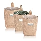  Fcslvy Panier de Rangement Coton et Lin, 3pcs Boîte de Rangement Pliable en Lin, Sac de Rangement Suspendu, pour Jouets, Maquillage, Petites Affaires, Clés, Papier Toilette, Plantes en pot