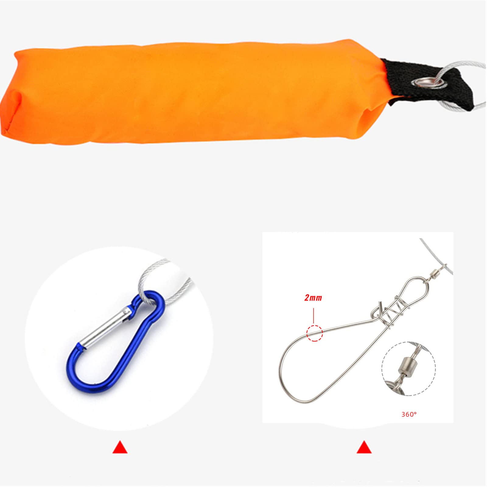 Acero Inoxidable Stringer de Peces Vivos, con Acero Inoxidable Broches, Flotador de Naranja, Bolsa de Almacenamiento, Articulos de Pesca, Peces Artificiales Pesca, Carpfishing Kit Pesca