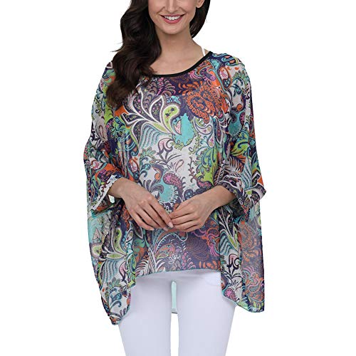 Image of Ckikiou Plus Size Batwing Flowy Semi Sheer Chiffon Blouse Tunic for Women Summer Floral Print Boho Beach Cover ups