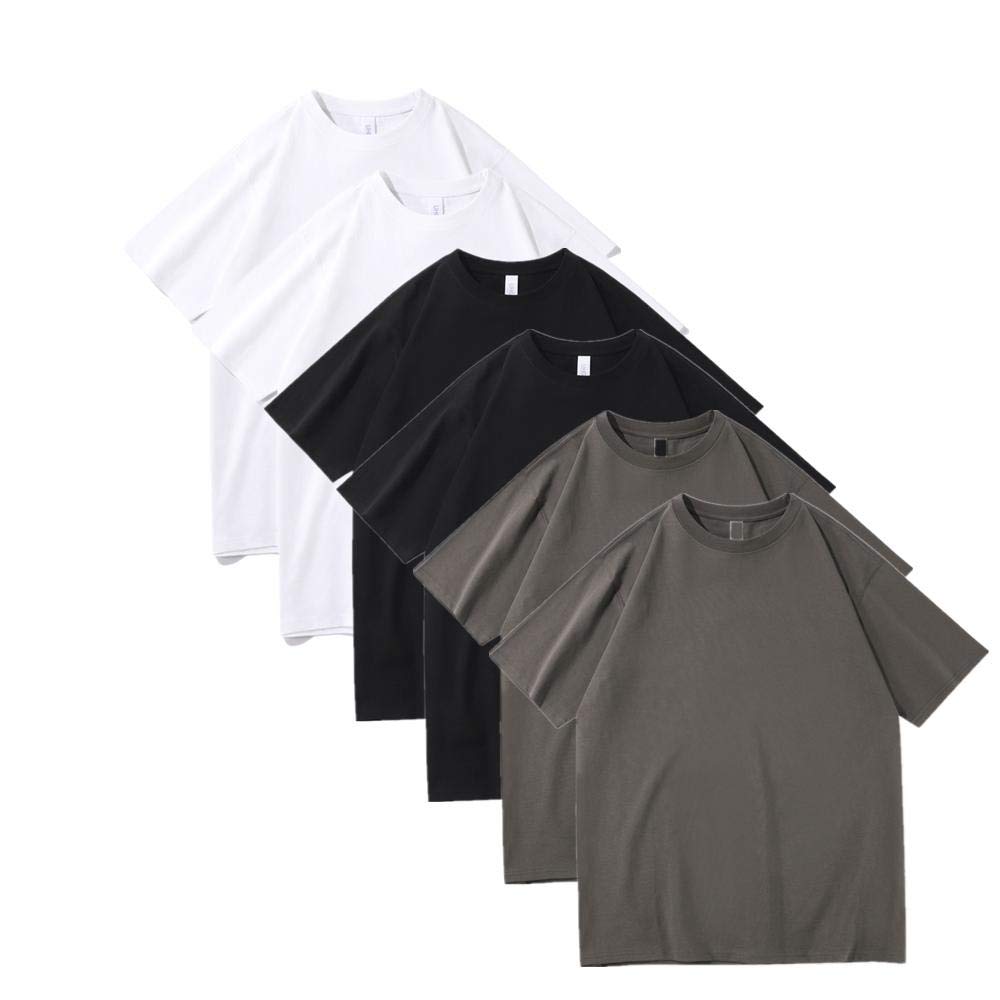 T-shirt męski 230 g, ciężki, bawełniany, luźny, na lato, okrągły dekolt, masywny kolor, 6 sztuk, 30, M