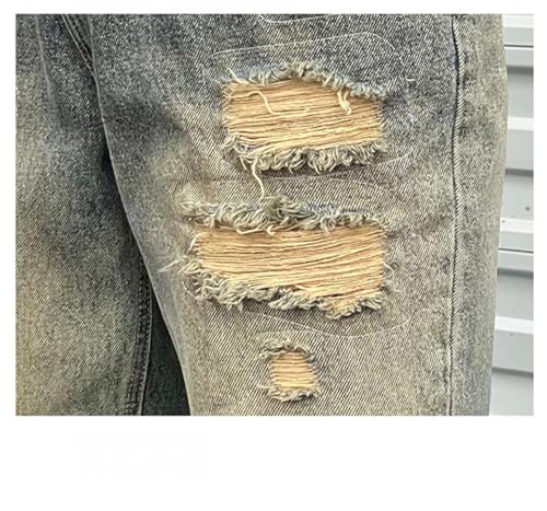 Men's Street Style Ripped Loose Straight Jeans American Retro High Street Trousers3