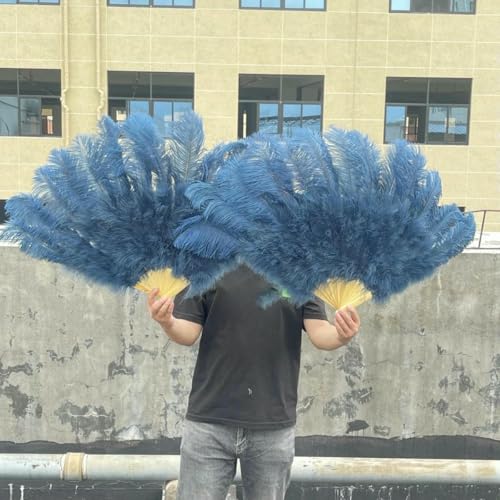 Abanicos de plumas de avestruz blancas grandes, 13 barras, 90/130 cm, plumas esponjosas, plegables, para carnaval, escenario, ópera, accesorios de decoración, azul marino, 1 unidad, 130 cm
