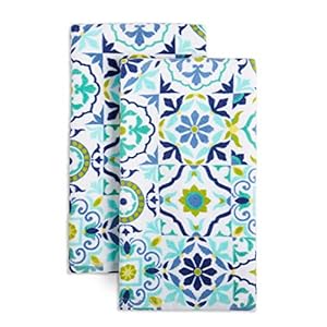 Fiesta Worn Tiles Kitchen Towels Set, Cotton, Multicolor/Blue/Yellow/Aqua, 2 Piece Fiesta Worn Tiles Kitchen Towels Set Cotton MulticolorBlueYellowAqua 2 Piece