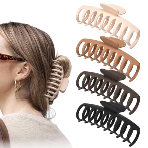 Image of ANNA CREATIONS 4 Pcs Korean Fashion Matte Hair Claw Clip Strong Hold Hair Clutcher for Thick & Thin Hair Accessories for Women & Girls
