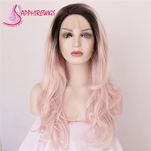 Sapphirewigs Ombre Brown To Pink Body Wavy Glueless Synthetic Lace Front Wig Heat Resistant Hand Tied Lace Front Wig For Women