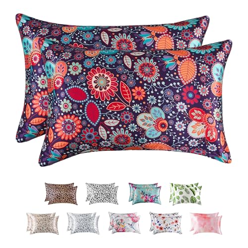 Image of MR&HM Satin Pillowcase for Hair and Skin, Silk Satin Pillowcase 2 Pack, King Size Pillow Cases Set of 2, Silky Pillow Cover with Envelope Closure (20x40, Boho Floral)