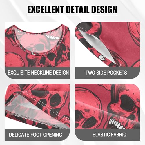 ALAZA Red Skull Vintage Pajama Set Short Sleeve Sleepwear Soft Lounge Nightwear4
