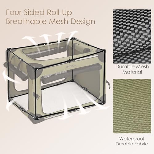 Image of EHEYCIGA Collapsible Dog Crate 30 Inches, Portable Travel Crate for Medium Dogs, Soft Foldable Pet Kennel with 4-Door Mesh Windows Indoor & Outdoor, Green