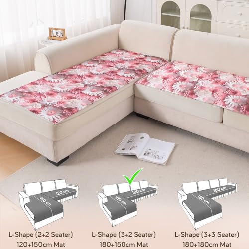 Image of HOKIPO 'Nature Muse' Premium HD Printed Holland Velvet L Shape (3+2 Seater) Sofa Cover Seat Mat, Blush Bouquet (IN-916-D6 + IN-918-D6)