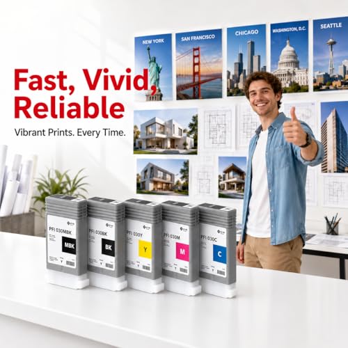 Image of High Yield PFI-030 PFI030 Ink Cartridge 55-ml Set Compatible PFI-030MBK PFI-030BK PFI-030C PFI-030M PFI-030Y Replacement for imagePROGRAF TA-20 TA-30 TM-240 TM-340 Printer (5Pack)