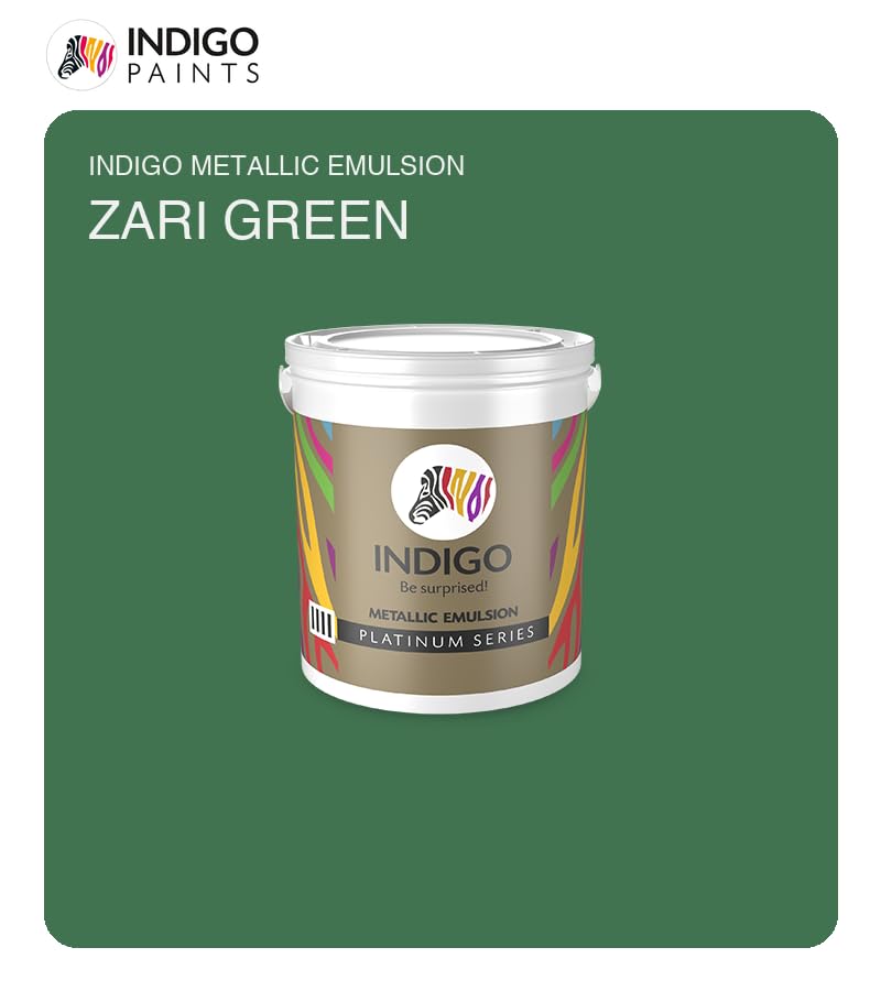 Image of Indigo Metallic Emulsion Platinum Series - Sparkling Metallic Texture Wall Paint | Water-Based | Anti-Fungal & Algae Resistant | Interior & Exterior Use 500 ml Zari Green