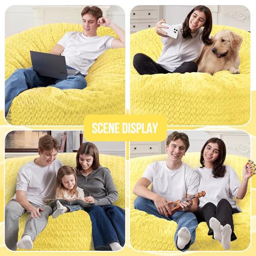 Image of 3FT Bean Bag Chair,Giant Bean Bag Chairs for Adults,Big Bean Bags with Memory Foam Filled, Large Beanbag Chairs with Chevron Plush Cover-Yellow